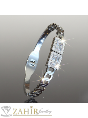 Висококачествена гривна изящна изработка тип обръч от хипоалергенна 316 L стомана с кристални орнаменти, диаметър 6 см, непроменя цвета си  - G2239